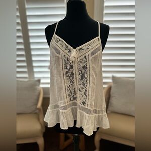 Abercrombie & Fitch | White Floral Crochet Lace Shirred Babydoll Top - Size: S